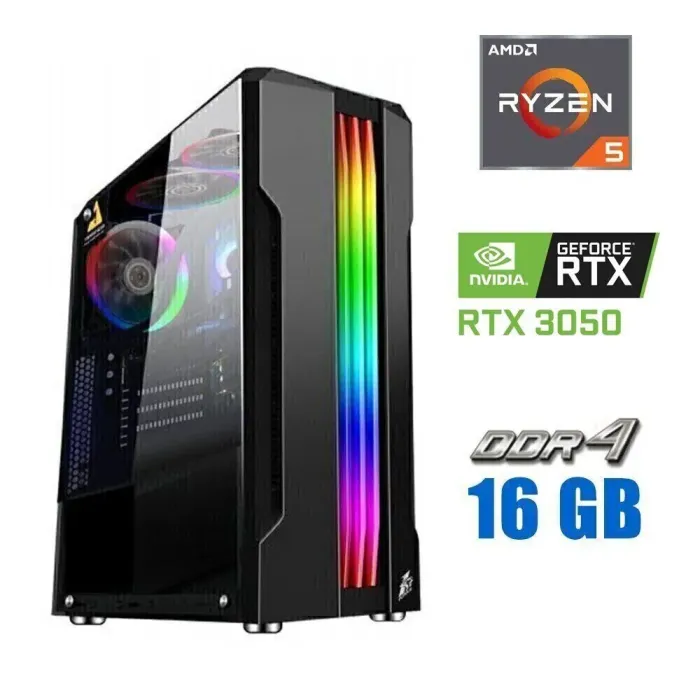 Ігровий ПК Tower / AMD Ryzen 5 3600 (6 (12) ядер по 3.6 - 4.2 GHz) / 16 GB DDR4 / 480 GB SSD / nVidia GeForce RTX 3050, 8 GB GDDR6, 128-bit / 600W - зображення 1