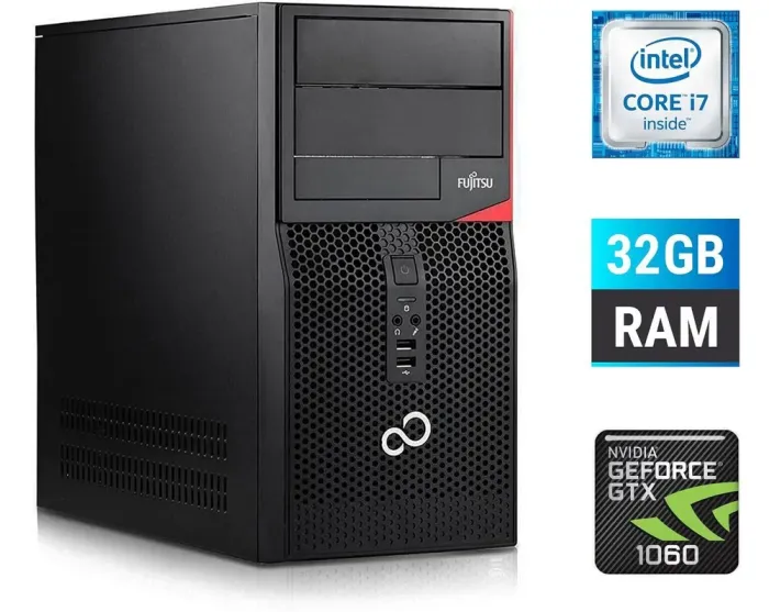 Ігровий ПК Fujitsu Tower / Intel Core i7-6700 (4 (8) ядра по 3.4 - 4.0 GHz) / 32 GB DDR4 / 500 GB SSD + 1000 GB HDD / nVidia GeForce GTX 1060, 6 GB GDDR5, 192-bit б/в - зображення 1