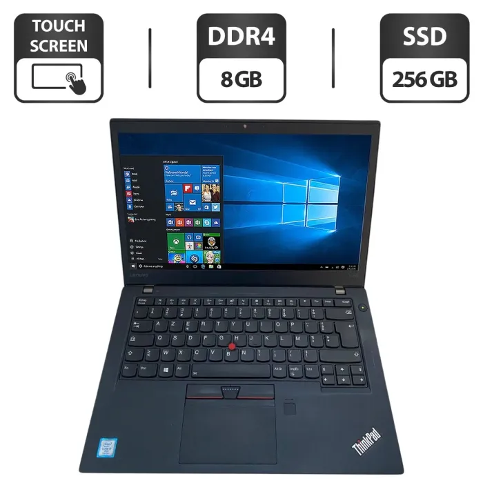 Ноутбук Б-клас Lenovo ThinkPad T470s / 14" (1920x1080) IPS Touch / Intel Core i7-6600U (2 (4) ядра по 2.6 - 3.4 GHz) / 8 GB DDR4 / 256 GB SSD / Intel HD Graphics 520 / WebCam б/в - зображення 1