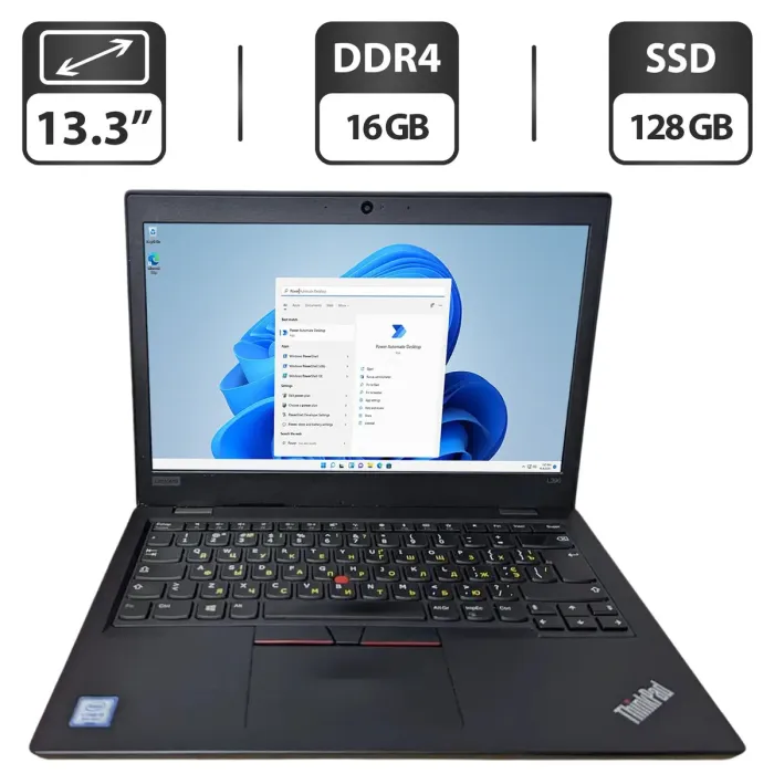 Ультрабук Lenovo ThinkPad L390 / 13.3" (1366x768) TN / Intel Core i3-8145U (2 (4) ядра по 2.1 - 3.9 GHz) / 16 GB DDR4 / 128 GB SSD / Intel UHD Graphics / WebCam б/в - зображення 1