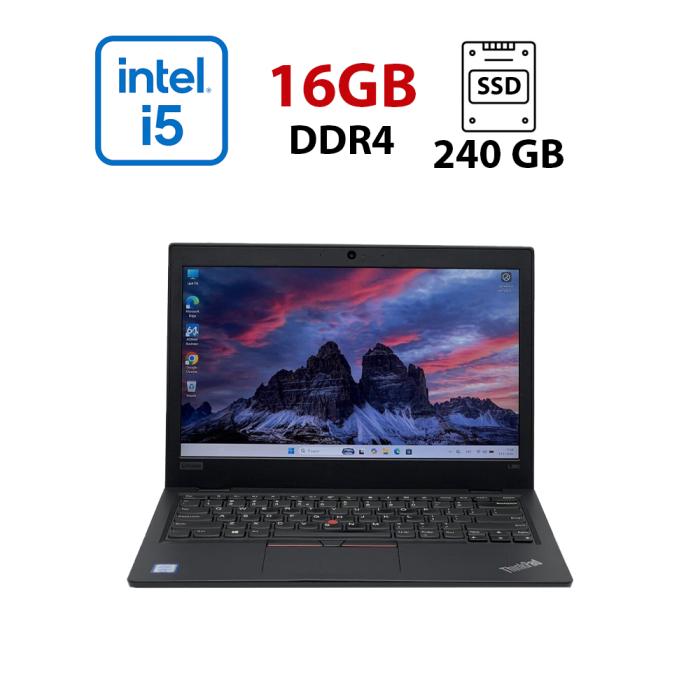 Ультрабук Б-клас Lenovo ThinkPad L390 / 13.3" (1920x1080) IPS / Intel Core i5-8365U (4 (8) ядра по 1.6 - 4.1 GHz) / 16 GB DDR4 / 240 GB SSD / Intel UHD Graphics 620 / WebCam б/в - изображение 1