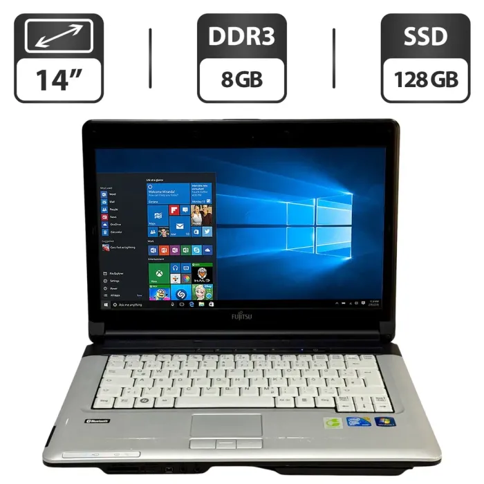Ноутбук Fujitsu LifeBook S710 / 14" (1366x768) TN / Intel Core i7-620M (2 (4) ядра по 2.66 - 3.33 GHz) / 8 GB DDR3 / 128 GB SSD / Intel HD Graphics / WebCam / Windows 10 Pro б/в - зображення 1