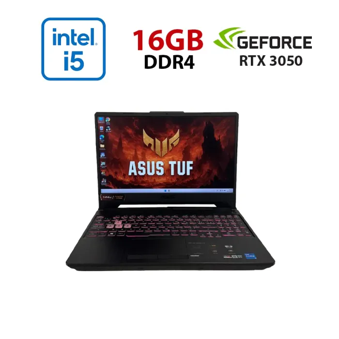 Ігровий ноутбук Asus TUF Gaming F15 FX506HCB / 15,6" (1920x1080) IPS / Intel Core i5-11400H (6 (12) ядер по 4,5 ГГц) / 16 ГБ DDR4 / 512 ГБ SSD M.2 NVMe / nVidia GeForce RTX 3050, 4 ГБ GDDR6, 128-біт / Без веб-камери б/в - зображення 1