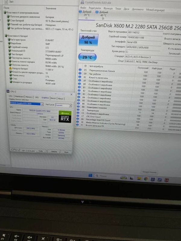 Мобільна робоча станція Lenovo ThinkPad P73 / 17.3" (1920x1080) IPS / Intel Core i7-9750H (6 (12) ядер по 2.6 - 4.5 GHz) / 32 GB DDR4 / 256 GB SSD + 256 GB SSD / nVidia Quadro RTX 3000, 6 GB GDDR6, 192-bit / WebCam / Win 11 Pro б/в - зображення 11