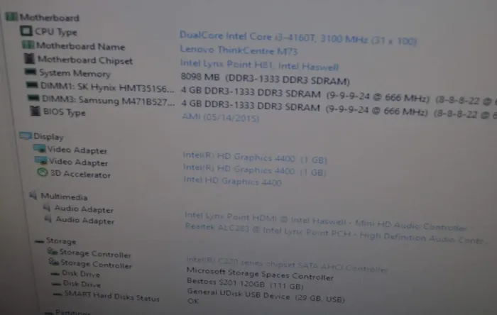 Неттоп Б-клас Lenovo ThinkCentre M73 USFF / Intel Core i3-4160T (2(4) ядра по 3.1 GHz) / 8 GB DDR3 / 120 GB SSD / Intel HD Graphics 4400 + Блок живлення б/в - зображення 9