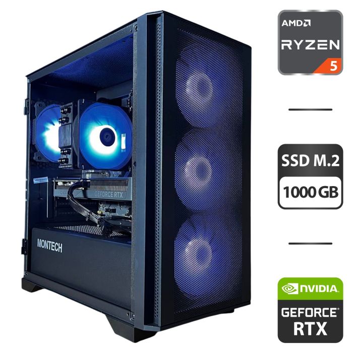 Збірка на замовлення: ігровий ПК Montech Air 100 ARGB Black Tower / AMD Ryzen 5 7500F (6 (12) ядер по 3,7 - 5,0 ГГц) / 32 ГБ DDR5 / 1000 ГБ SSD M.2 / nVidia GeForce RTX 5060 Ti, 16 ГБ GDDR7, 128-bit / 650W - зображення 1