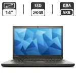 Ноутбук Б-клас Lenovo ThinkPad T450s / 14" (1600x900) TN / Intel Core i5-5300U (2 (4) ядра по 2.3 - 2.9 GHz) / 12 GB DDR3 / 240 GB SSD / Intel HD Graphics 5500 / WebCam / Два АКБ б/в