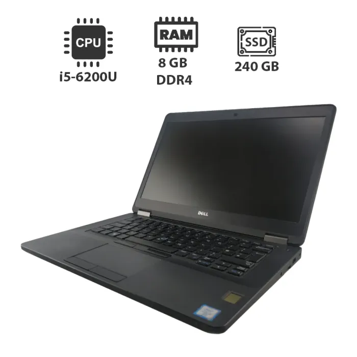 Ультрабук Dell Latitude E5470 / 14" (1920x1080) IPS / Intel Core i5-6200U (2 (4) ядра по 2.3 - 2.8 GHz) / 8 GB DDR4 / 240 GB SSD / HD Graphics 520 / WebCam б/в - зображення 1