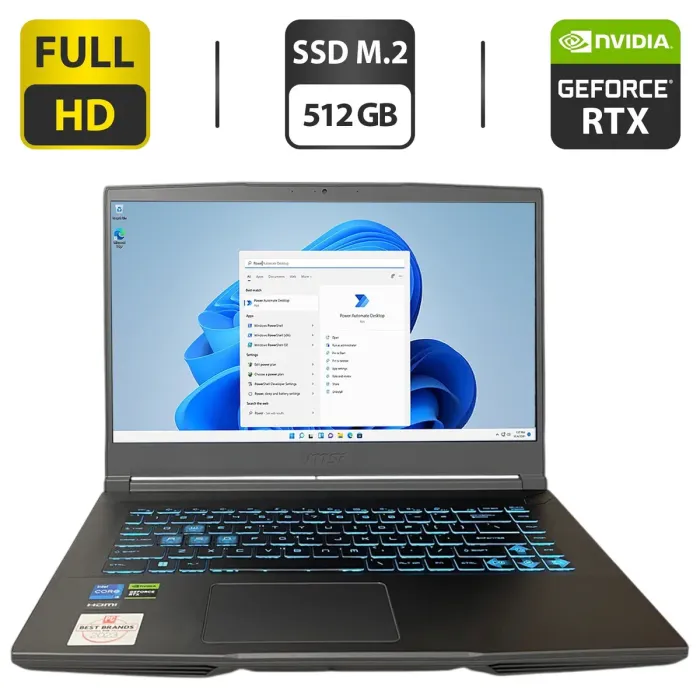 Ігровий ноутбук MSI Thin 15 B13VE-1451US / 15.6" (1920x1080) IPS / Intel Core i5-13420H (8 (12) ядер по 3.4 - 4.6 GHz) / 16 GB DDR4 / 512 GB SSD M.2 / nVidia GeForce RTX 4050, 6 GB GDDR6, 96-bit / WebCam б/в - зображення 1