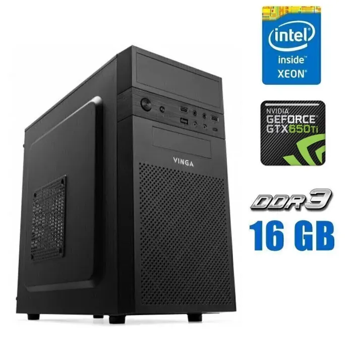 Ігровий ПК Vinga CS112B Tower NEW / Intel Xeon E3-1240 v3 (4 (8) ядра по 3.4 - 3.8 GHz) (аналог i7-4770) / 16 GB DDR3 / 256 GB SSD / nVidia GeForce GTX 650 Ti, 2 GB GDDR5, 128-bit б/в - зображення 1