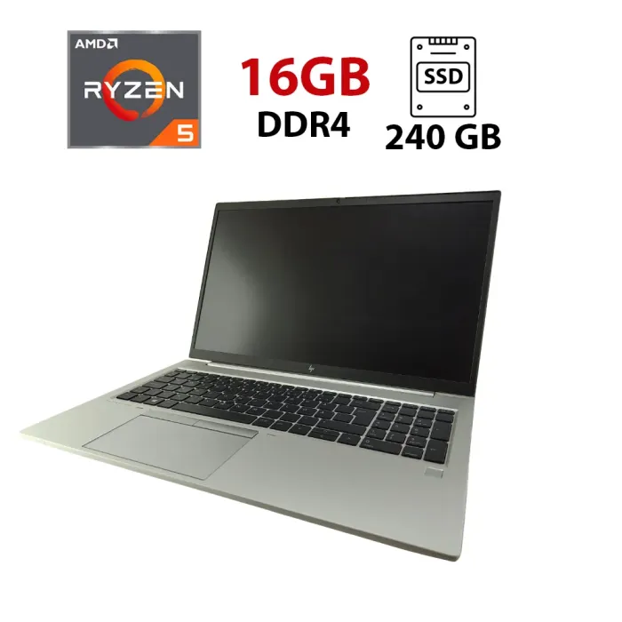 Ультрабук HP EliteBook 855 G7 / 15.6" (1920x1080) IPS / AMD Ryzen 5 Pro 4650U (6 (12) ядер по 2.1 - 4.0 GHz) / 16 GB DDR4 / 240 GB SSD / AMD Radeon RX Vega 6 Graphics / WebCam б/в - зображення 1