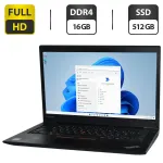 Ультрабук Б-клас Lenovo ThinkPad T470s / 14" (1920x1080) IPS / Intel Core i5-7300U (2 (4) ядра 2.6 - 3.5 GHz) / 16 GB DDR4 / 512 GB SSD / Intel HD Graphics 620 / WebCam / Два АКБ / Windows 11 Pro б/в