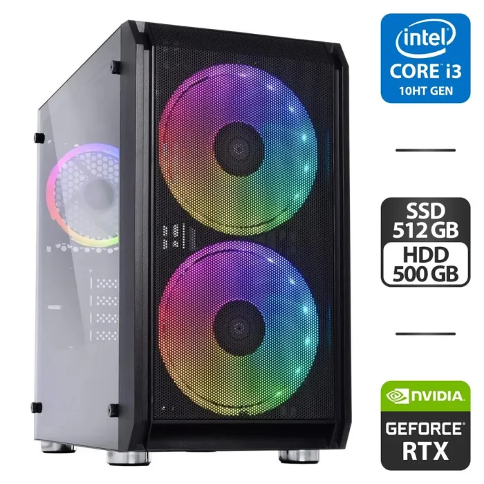 Ігровий ПК Qube Neptune Tower / Intel Core i3-10100F (4 (8) ядра по 3.6 - 4.3 GHz) / 16 GB DDR4 / 512 GB SSD + 500 GB HDD / nVidia GeForce RTX 3060 192-bit / 550W - зображення 1