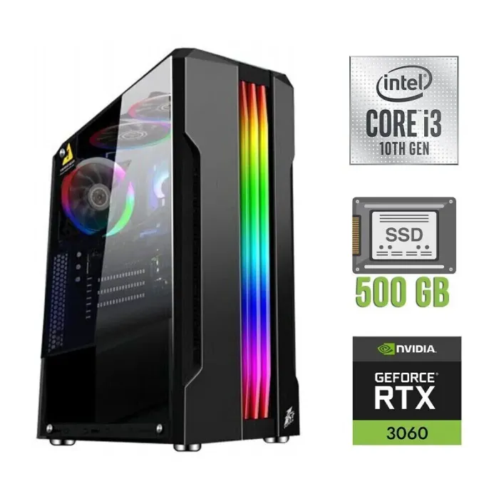 Ігровий ПК Intel Core i3-10100F (4 (8) ядра по 3.6-4.3 GHz) / 16GB DDR4 / 500GB SSD / GeForce RTX 3060, 12 GB GDDR6, 192-bit / 700W - зображення 1