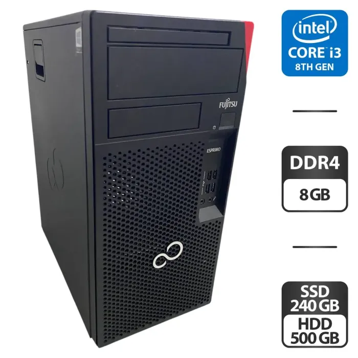 Комп'ютер Fujitsu Esprimo P558 E85 Tower / Intel Core i3-8100 (4 ядра по 3.6 GHz) / 8 GB DDR4 / 240 GB SSD + 500 GB HDD / Intel UHD Graphics 630 б/в - зображення 1