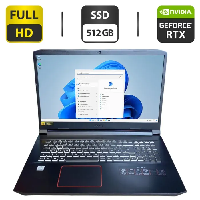 Ігровий ноутбук Acer Nitro 5 / 17.3" (1920x1080) IPS / Intel Core i7-10750H (6 (12) ядер по 2.6 - 5.0 GHz) / 16 GB DDR4 / 512 GB SSD / nVidia GeForce RTX 3060, 6 GB GDDR6, 192-bit / WebCam б/в - зображення 1