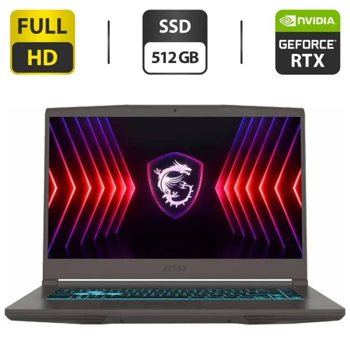 Іровий ноутбук MSI GF63 Thin 12VE-1645NEU / 15.6" (1920x1080) IPS / Intel Core i5-12450H (8 (12) ядер по 3.3 - 4.4 GHz) / 16 GB DDR4 / 512 GB SSD / nVidia GeForce RTX 4050, 6 GB GDDR6, 96-bit / WebCam - зображення 1