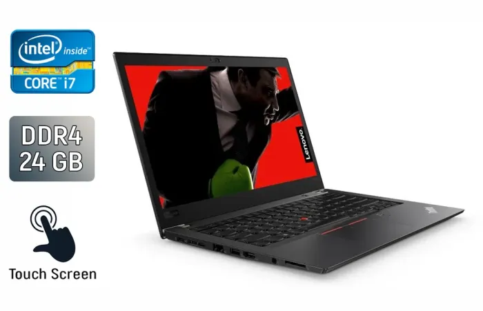 Ультрабук Lenovo ThinkPad T480s / 14" (1920x1080) IPS Touch / Intel Core i7-8650U (4 (8) ядра по 1.9 - 4.2 GHz) / 24 GB DDR4 / 480 GB SSD / Intel UHD Graphics 620 / WebCam / TouchID / Windows 10 б/в - зображення 1