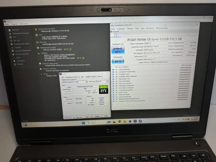Мобільна робоча станція Dell Precision 7540 / 15.6" (1920x1080) IPS / Intel Core i9-9980HK (8 (16) ядер по 2.4 - 5.0 GHz) / 64 GB DDR4 / 512 GB SSD / nVidia Quadro RTX 3000, 6 GB GDDR6, 192-bit / WebCam б/в - зображення 6