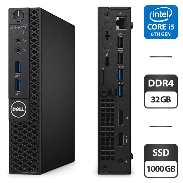 Неттоп Dell OptiPlex 3050 USFF / Intel Core i5-6500T (4 ядра по 2.5 - 3.1 GHz) / 32 GB DDR4 / 1000 GB SSD / Intel HD Graphics 530 / Windows 11 Pro б/в - зображення 1