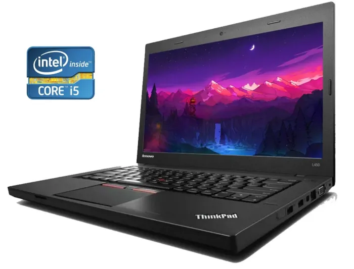 Ноутбук Б-клас Lenovo ThinkPad L450 / 14" (1920x1080) IPS / Intel Core i5-5300U (2 (4) ядра по 2.3 - 2.9 GHz) / 8 GB DDR3 / 120 GB SSD / Intel HD Graphics 5500 / WebCam б/в - зображення 1