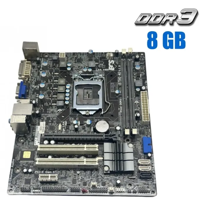 Комплект: материнська плата Elitegroup B75H2-M3 (rev 1.0) / LGA1155 / Intel Core i3-3240 (2 (4) ядра по 3.4 GHz) / 8 GB DDR3 / Intel HD Graphics 2500 + Кулер б/в - зображення 1