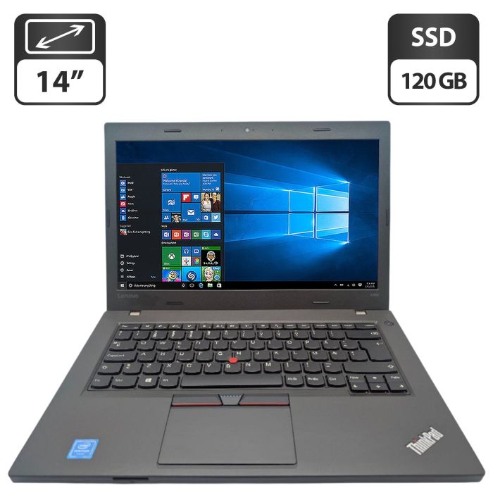 Ультрабук Lenovo ThinkPad L460 / 14" (1366x768) TN / Intel Pentium 4405U (2 (4) ядра по 2.1 GHz) / 8 GB DDR3 / 120 GB SSD / Intel HD Graphics 510 / WebCam б/в - зображення 1