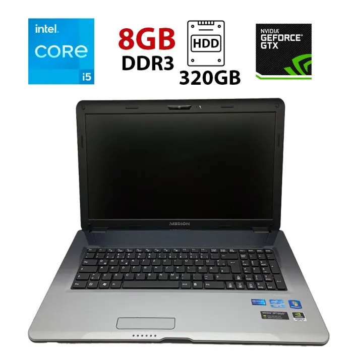 Ноутбук Medion Akoya P7624 / 17.3" (1600x900) TN / Intel Core i5-2450M (2 (4) ядра по 2.5 - 3.1 GHz) / 8 GB DDR3 / 64 GB SSD + 320 GB HDD / nVidia GeForce GT 630M, 1 GB DDR3, 128-bit / WebCam б/в - зображення 1