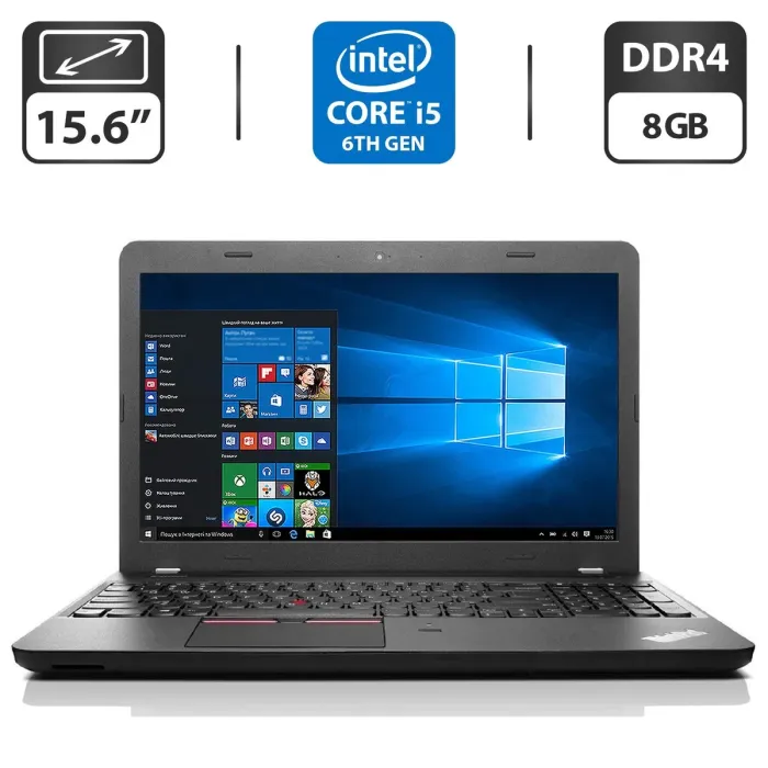 Ноутбук Lenovo ThinkPad E560 / 15.6" (1366x768) TN / Intel Core i5-6200U (2 (4) ядра по 2.3 - 2.8 GHz) / 8 GB DDR4 / 500 GB HDD / Intel HD Graphics 520 / WebCam / HDMI б/в - зображення 1