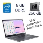 Ультрабук Б-клас Acer Chromebook Plus 515 / 15.6" (1920x1080) FullHD IPS Touch / Intel Core i5-1335U (10 (12) ядра по 1.3 - 4.6 GHz) / 8 GB DDR5 / 256 GB SSD / Intel Iris Xe / WebCam / Google OS б/в