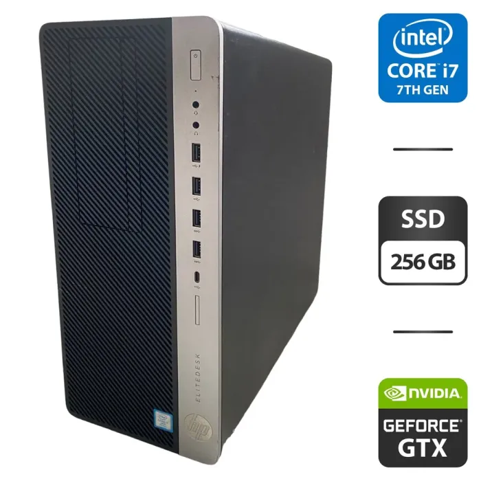 Комп'ютер Б-клас HP EliteDesk 800 G3 Tower / Intel Core i7-7700 (4 (8) ядра по 3.6 - 4.2 GHz) / 16 GB DDR4 / 256 GB SSD / nVidia GeForce GTX 1050 Ti, 4 GB GDDR5, 128-bit / HDMI б/в - зображення 1