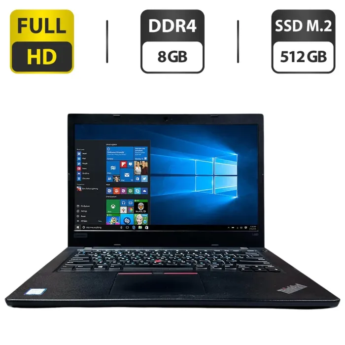 Ультрабук Lenovo ThinkPad L480 / 14" (1920x1080) IPS / Intel Core i3-8130U (2 (4) ядра по 2.2 - 3.4 GHz) / 8 GB DDR4 / 512 GB SSD M.2 / Intel UHD Graphics 620 / WebCam б/в - зображення 1