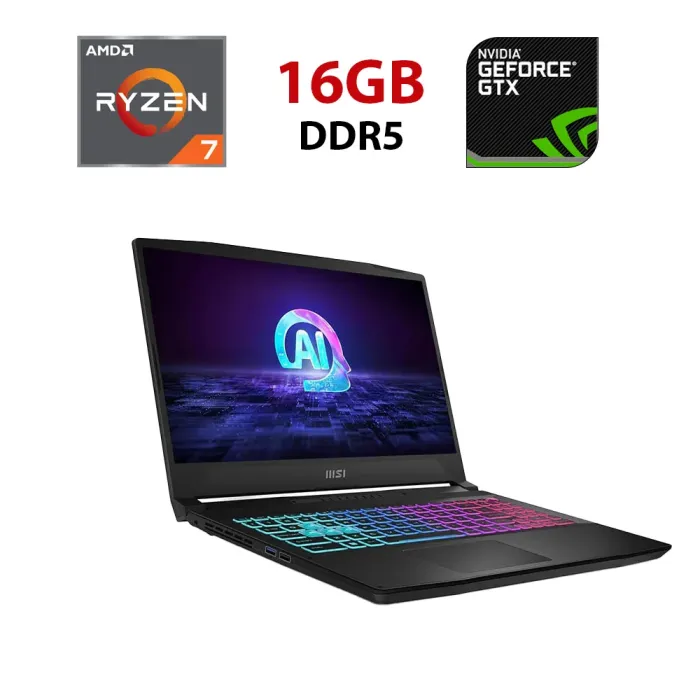 Ігровий ноутбук MSI Katana A15 AI B8VF-477NEU / 15.6" (1920x1080) IPS / AMD Ryzen 7 8845HS (8 (16) ядер по 3.8 - 5.1 GHz) / 16 GB DDR5 / 480 GB SSD / nVidia GeForce RTX 4060, 8 GB GDDR6, 128-bit / WebCam б/в - зображення 1