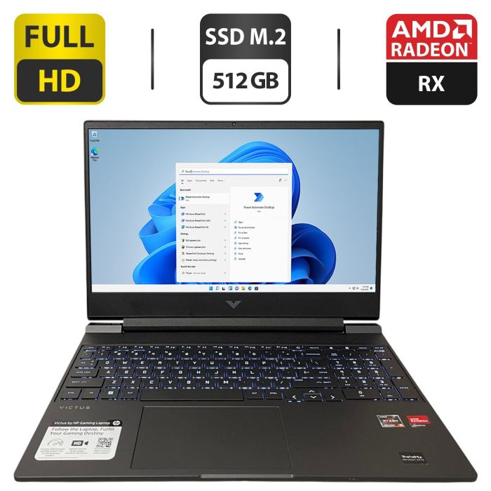 Ігровий ноутбук HP Victus 15 15z-fb100 / 15,6" (1920x1080) IPS / AMD Ryzen 5 7535HS (6 (12) ядер по 3,3 - 4,5 ГГц) / 16 ГБ DDR5 / 512 ГБ SSD M.2 / AMD Radeon RX 6550M, 4 ГБ GDDR6, 64-біт / Веб-камера б/в - зображення 1