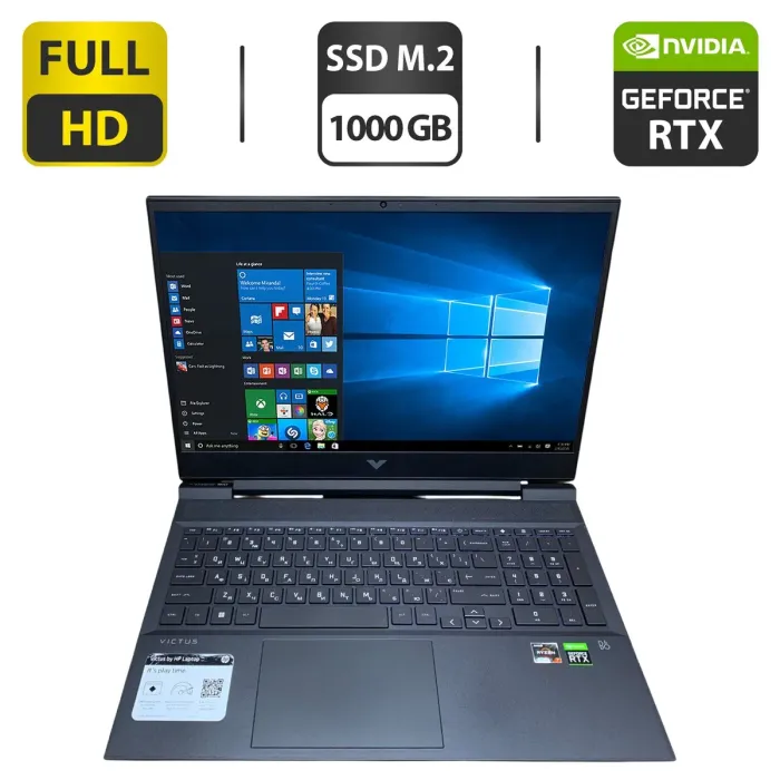 Ігровий ноутбук Б-клас HP Victus 16-E1123NW / 16.1" (1920x1080) IPS / AMD Ryzen 7 6800H (8 (16) ядер по 3.2 - 4.7 GHz) / 16 GB DDR4 / 1000 GB SSD M.2 / nVidia GeForce RTX 3050 Ti, 4 GB GDDR6, 128-bit / WebCam б/в - зображення 1