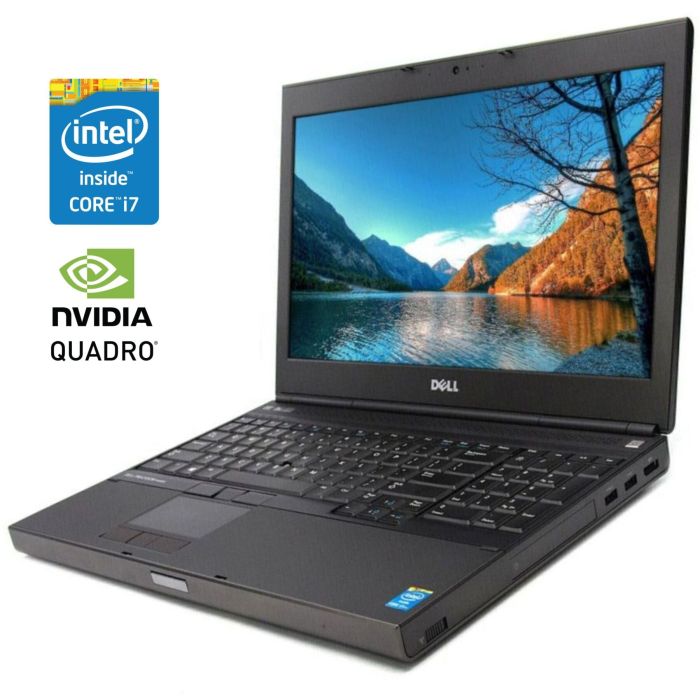 Мобільна робоча станція Dell Precision M4800 / 15,6" (1920x1080) IPS / Intel Core i7-4810MQ (4 (8) ядра по 2,8 - 3,8 ГГц) / 16 ГБ DDR3 / 256 ГБ SSD / nVidia Quadro K2100M, 2 ГБ GDDR5, 128-біт / DVD-ROM / WebCam / Win 10 Pro б/в - изображение 1