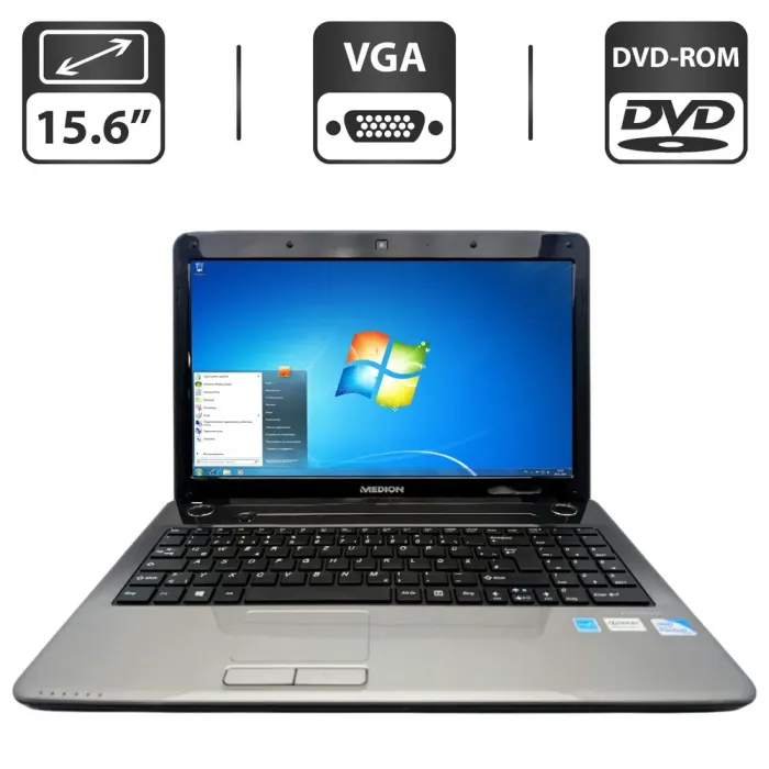 Ноутбук Medion Akoya E6234 / 15.6" (1366x768) TN / Intel Pentium 2020M (2 ядра по 2.4 GHz) / 6 GB DDR3 / 500 GB HDD / Intel HD Graphics / WebCam / DVD-ROM б/в - зображення 1
