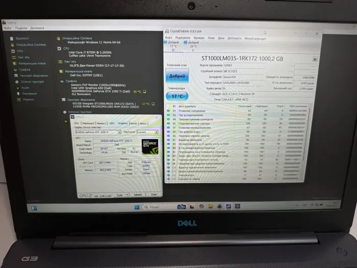 Ігровий ноутбук Б-клас Dell G3 3579 / 15.6" (1920x1080) IPS / Intel Core i7-8750H (6 (12) ядер по 2.2 - 4.1 GHz) / 16 GB DDR4 / 128 GB SSD M.2 + 1000 GB HDD / nVidia GeForce GTX 1050 Ti, 4 GB GDDR5, 128-bit / WebCam б/в - зображення 8