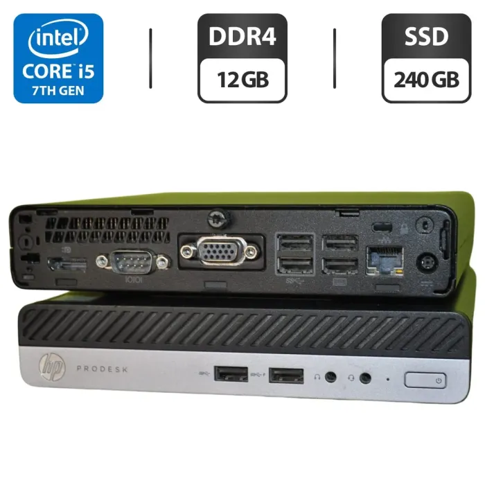 Неттоп HP ProDesk 400 G3 Mini PC USFF / Intel Core i5-7500T (4 ядра по 2.7 - 3.3 GHz) / 12 GB DDR4 / 240 GB SSD / Intel HD Graphics 630 / Windows 11 Pro б/в - зображення 1