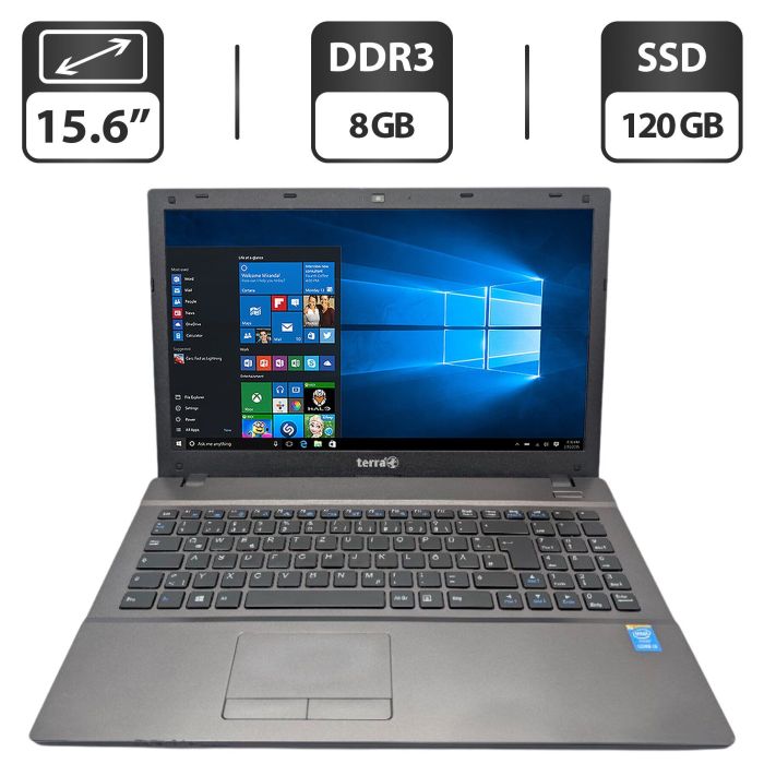 Ноутбук Terra Mobile 1528 / 15.6" (1366x768) TN / Intel Core i3-4000M (2 (4) ядра по 2.4 GHz) / 8 GB DDR3 / 120 GB SSD / Intel HD Graphics 4600 / WevCam / DVD-ROM / АКБ не тримає б/в - зображення 1