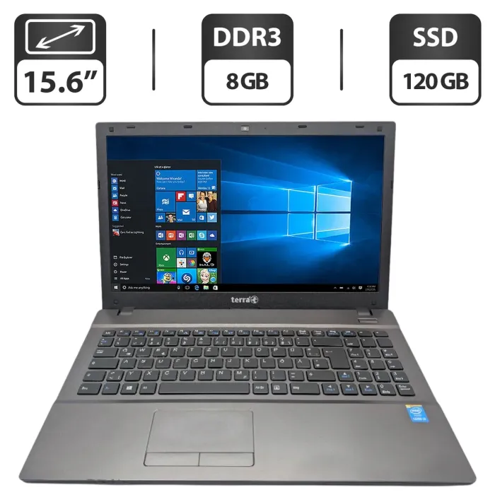 Ноутбук Terra Mobile 1528 / 15.6" (1366x768) TN / Intel Core i3-4000M (2 (4) ядра по 2.4 GHz) / 8 GB DDR3 / 120 GB SSD / Intel HD Graphics 4600 / WevCam / DVD-ROM / АКБ не тримає б/в - зображення 1