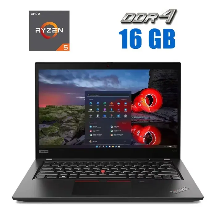 Ультрабук Lenovo ThinkPad X395 / 13.3" (1920x1080) IPS / AMD Ryzen 5 PRO 3500U (4 (8) ядра по 2.1 - 3.7 GHz) / 16 GB DDR4 / 256 GB SSD M.2 / AMD Radeon RX Vega 8 Graphics / WebCam / Windows 10 Pro б/в - зображення 1