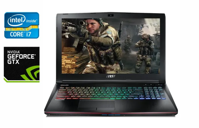 Ігровий ноутбук Б-клас MSI GE62VR 6RF / 15.6" (1920x1080) IPS / Intel Core i7-6700HQ (4 (8) ядра по 2.6 - 3.5 GHz) / 16 GB DDR4 / 512 GB SSD / nVidia GeForce GTX 1060, 3 GB GDDR5, 192-bit / WebCam / HDMI б/в - зображення 1