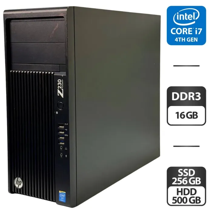 Робоча станція HP Workstation Z230 Tower / Intel Core i7-4790 (4 (8) ядра по 3,6 - 4,0 ГГц) / 16 ГБ DDR3 / 256 ГБ SSD + 500 ГБ HDD / Intel HD Graphics 4600 б/в - зображення 1