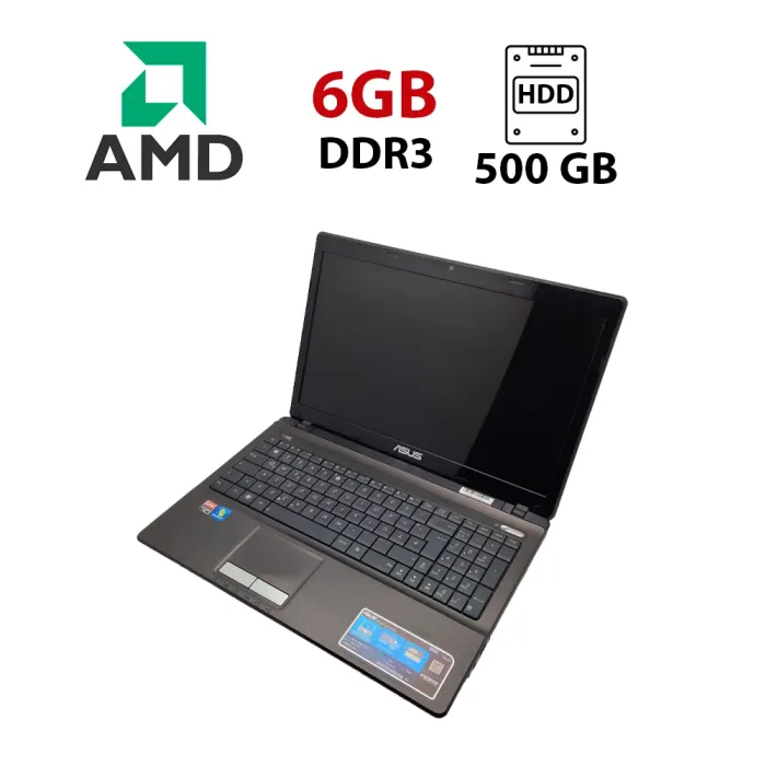 Ноутбук Asus K53 / 15.6" (1366x768) TN / AMD A6-3420M (4 ядра по 1.5 - 2.4 GHz) / 6 GB DDR3 / 500 GB HDD / AMD Radeon HD 6520G Graphics / WebCam / VGA б/в - зображення 1