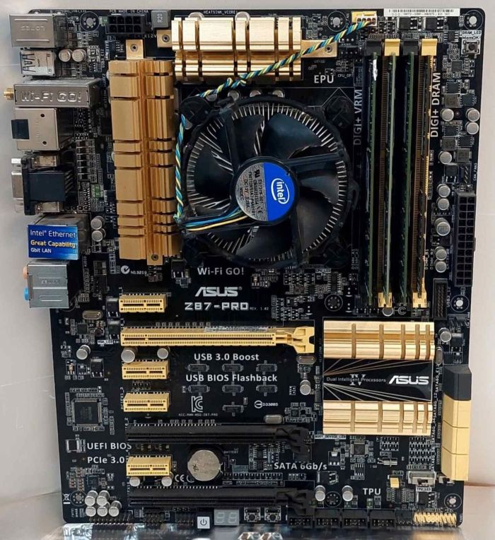 Комплект: Материнська плата Asus Z87-PRO / LGA1150 / Intel Core i7-4770K (4 (8) ядра по 3,5 - 3,9 ГГц) / 32 ГБ DDR3 / Intel HD Graphics 4600 + Кулер б/в - изображение 2
