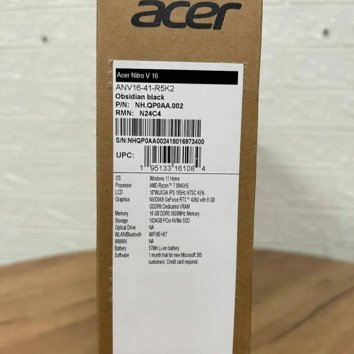 Ігровий ноутбук Acer Nitro V16 ANV16-41 R5K2 / 16" (1920x1200) IPS / AMD Ryzen 7 8845HS (8 (16) ядер по 3.8 - 5.1 GHz) / 16 GB DDR5 / 1000 GB SSD / nVidia GeForce RTX 4060, 8 GB GDDR6, 128-bit / WebCam - зображення 6