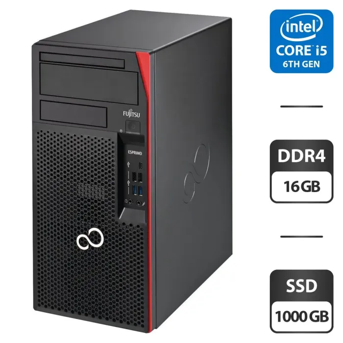 Комп'ютер Fujitsu Esprimo P757 E85 Tower / Intel Core i5-6400 (4 ядра по 2.7 - 3.3 GHz) / 16 GB DDR4 / 1000 GB SSD / Intel HD Graphics 530 / Windows 11 Pro б/в - зображення 1