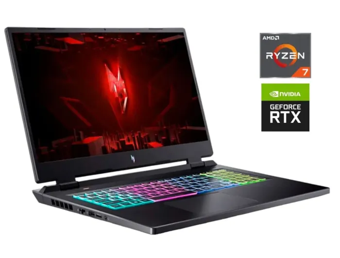 Ігровий ноутбук Acer Nitro 17 AN17-41 / 17.3" (2560x1440) IPS / AMD Ryzen 7 7840HS (8 (16) ядер по 3.8 - 5.1 GHz) / 16 GB DDR5 / 512 GB SSD M.2 / nVidia GeForce RTX 4060, 8 GB GDDR6, 128-bit / WebCam / Win 11 Home б/в - зображення 1