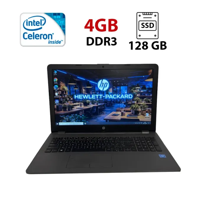 Ноутбук HP 250 G6 / 15.6" (1366x768) TN / Intel Celeron N3060 (2 ядра по 1.6 - 2.48 GHz) / 4 GB DDR3 / 128 GB SSD / Intel HD Graphics 400 / WebCam / DVD-ROM б/в - зображення 1